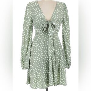 SHEIN Light Green and White Patterned Long Sleeve Dress
